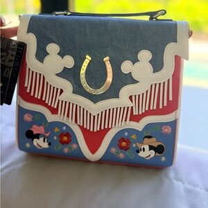 NWT Loungefly Disney Western Mickey Mouse Shoulder Bag - Blue, Red, White